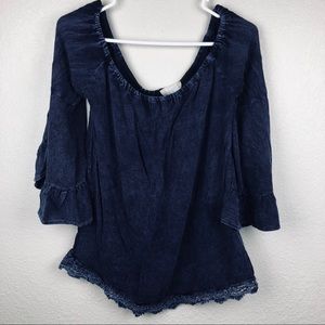 Altar’d State Navy Off Shoulder Flowy Sleeve Top